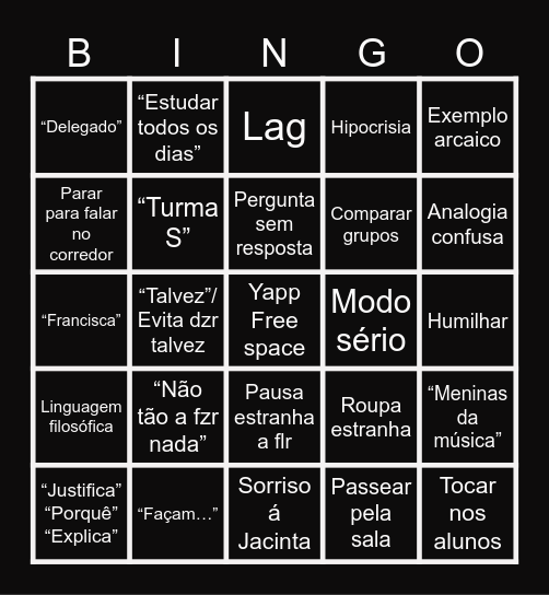 JACINTA BINGO Card