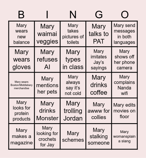 Mary Bingo Card