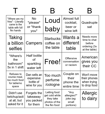 TBB Shift Bingo Card