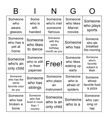 Human Bingo Card
