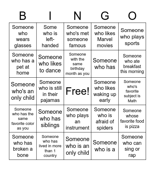 Human Bingo Card