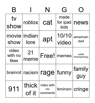 youtube bingo Card