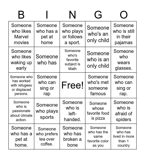 Human Bingo Card