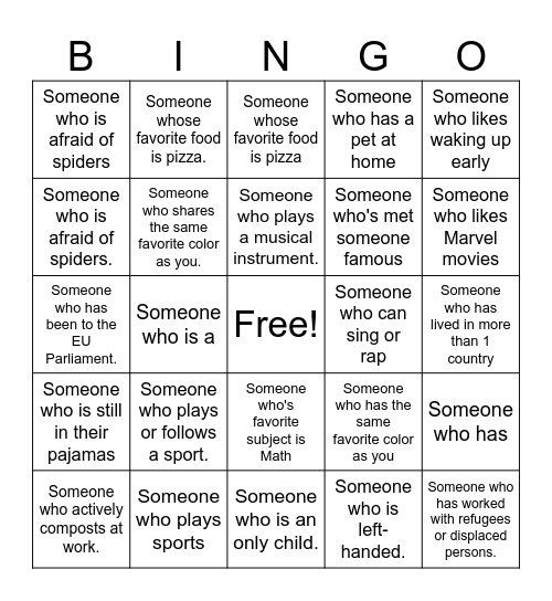 Human Bingo Card