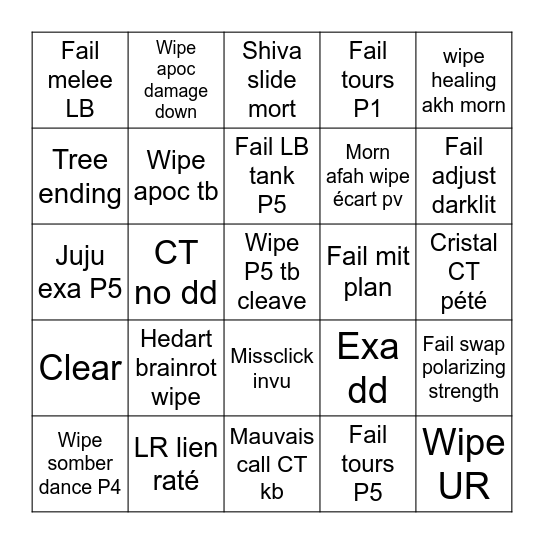 FRU Bingo Card