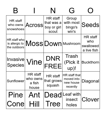 DNR TRAIL BINGO Card
