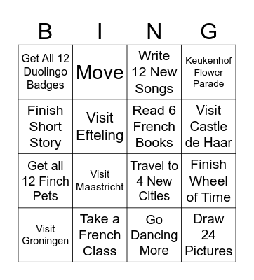 New Year's Resolutions Bingo Card