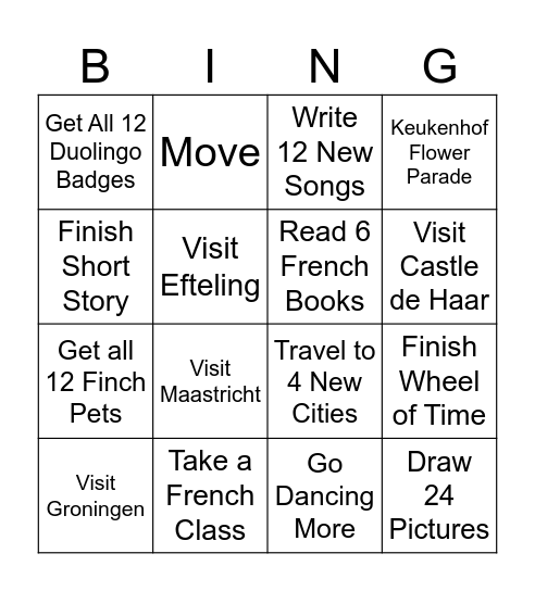 New Year's Resolutions Bingo Card