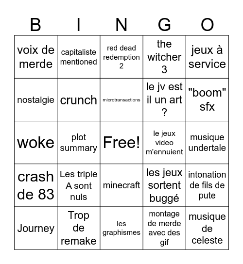 Vidéo de merde Bingo Card