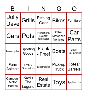 Tradin' Post Bingo Card