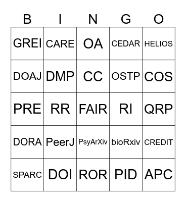 Open Scholarship Bingo Card