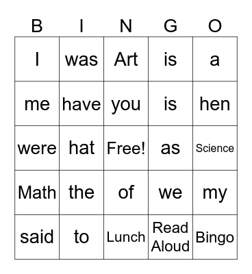 Sight Word Bingo! Bingo Card