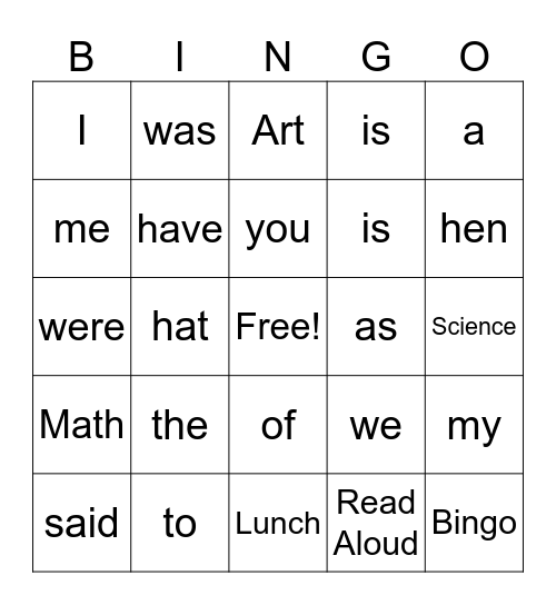 Sight Word Bingo! Bingo Card