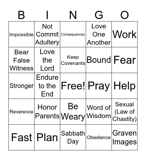 Commandments Bingo Card