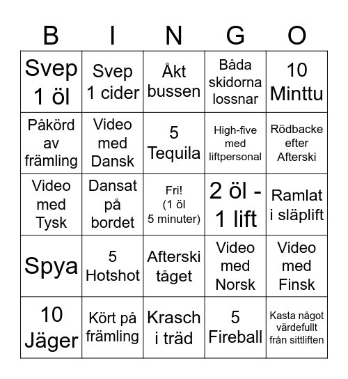 Idrefjäll 2025 Bingo Card