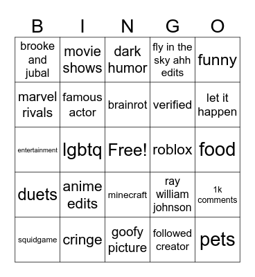 Tiktok Bingo Card