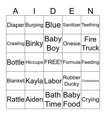 Baby Bingo Card