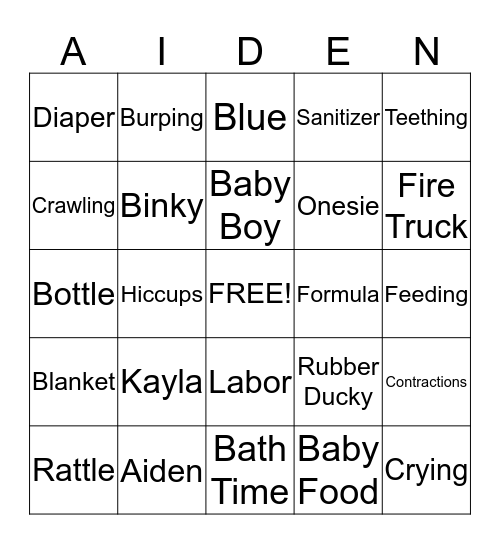 Baby Bingo Card