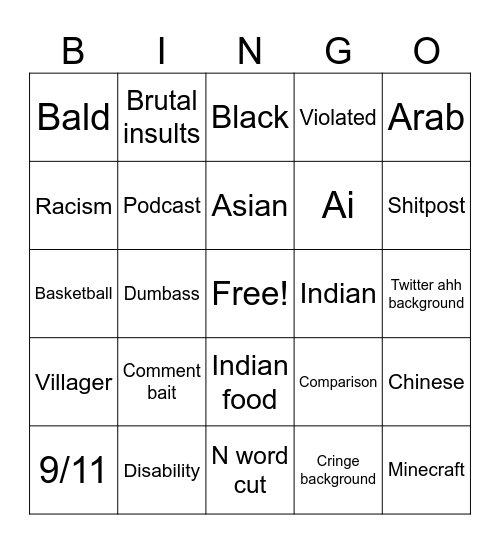 Instagram Bingo Card