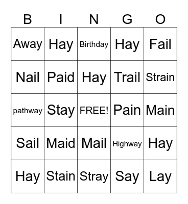 Ai, Ay bingo Card