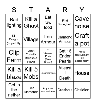 Minecraft 1.8.9 Bingo Card