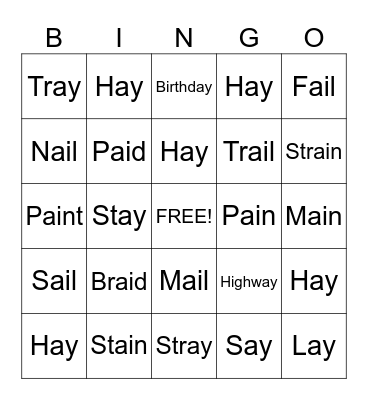 Ai, Ay bingo Card