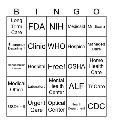 Health Care Systems Bingo Card