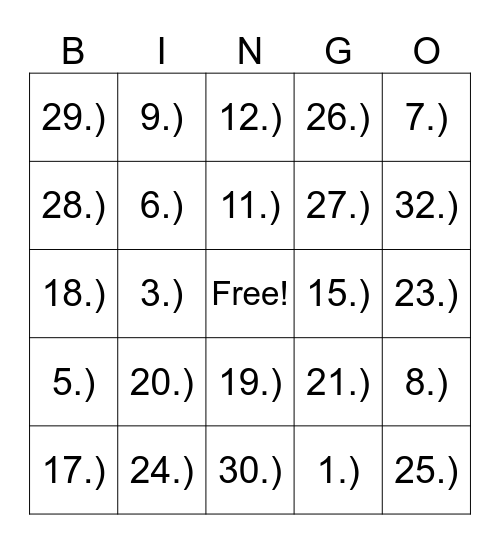Ice Cream Bingo Card