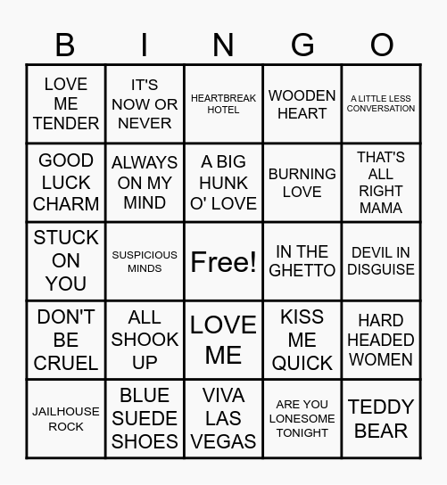 ELVIS BINGO Card