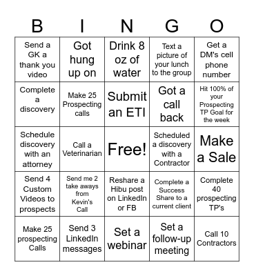Sales Bingo Card