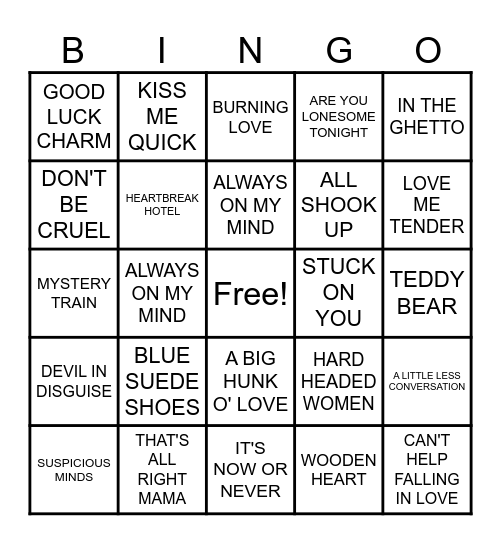 ELVIS BINGO Card