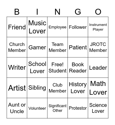 Social Role Bingo Card