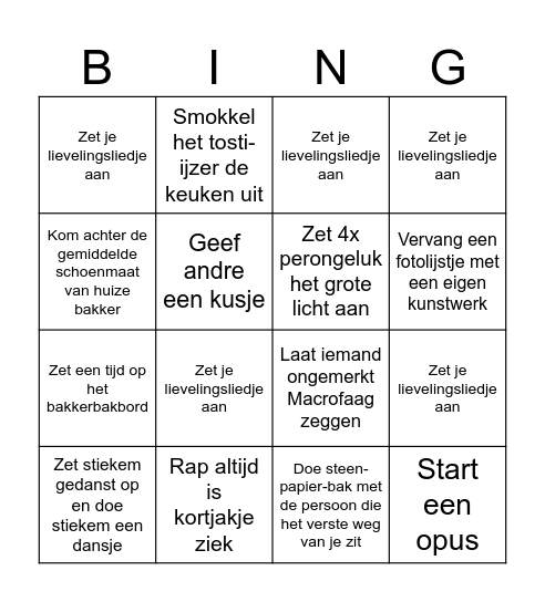 Huis Bingo Card