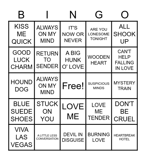 ELVIS BINGO Card