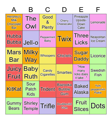Candy Trivia Game Bingo Card