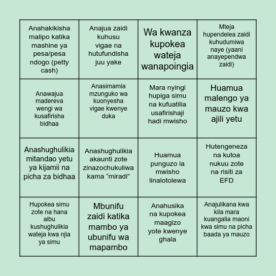 Je Tunayajua Majukumu Yetu?             BINGO Card
