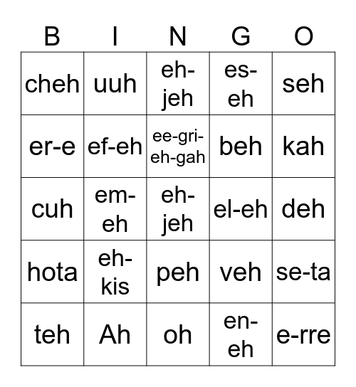 El Alfabeto Bingo Card