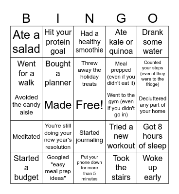 New Year New Me Bingo Card