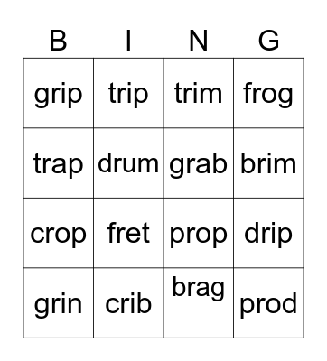 R-Blend Bingo Card