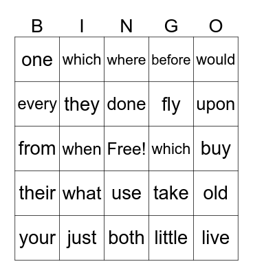 Sight words Bingo Card