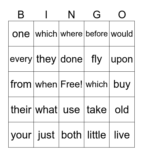 Sight words Bingo Card