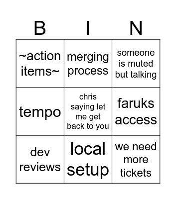 xplor standup Bingo Card