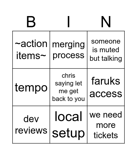 xplor standup Bingo Card
