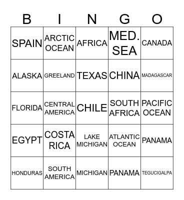 GEOGRAPHY  Bingo Card