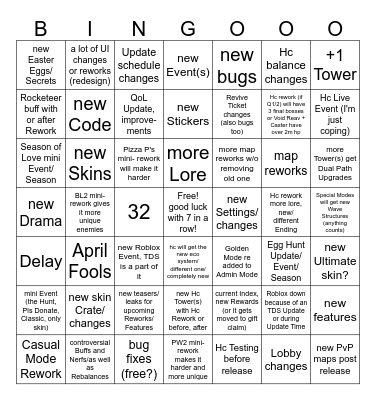 TDS - 1st half (2nd too?) 2025 - Updates Bingo Card