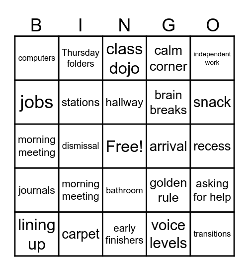 Welcome Back :) Bingo Card