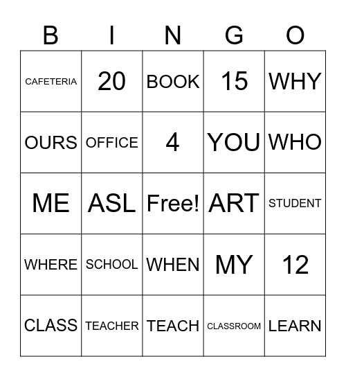 SCHOOL SIGNS Bingo Card