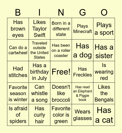 Getting to Know You Bingo Card