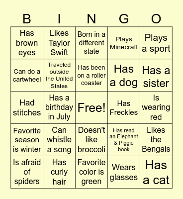 Getting to Know You Bingo Card