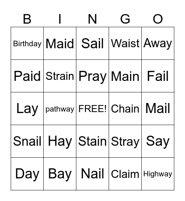 Ai, Ay bingo Card